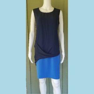 NWT DKNY Donna Karan Blue Black Drape Shift Dress
